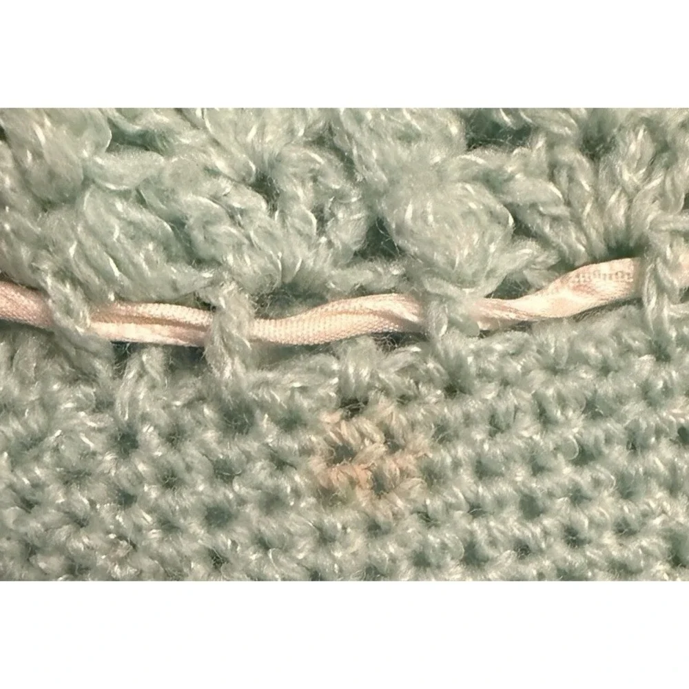 Vintage Handmade Crochet Baby Booties Blue With White Satin String